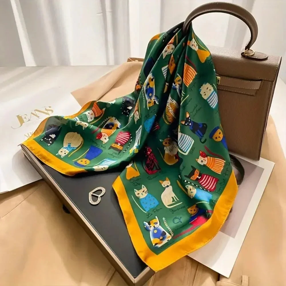 Women's Printed Square Scarf 70x70cm – Silk-Feel Shawl & Wrap
