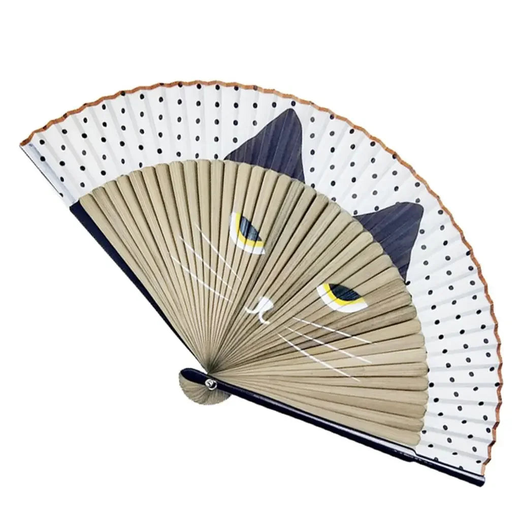 Bamboo Silk Cat Pattern Folding Fan – Decor & Gift