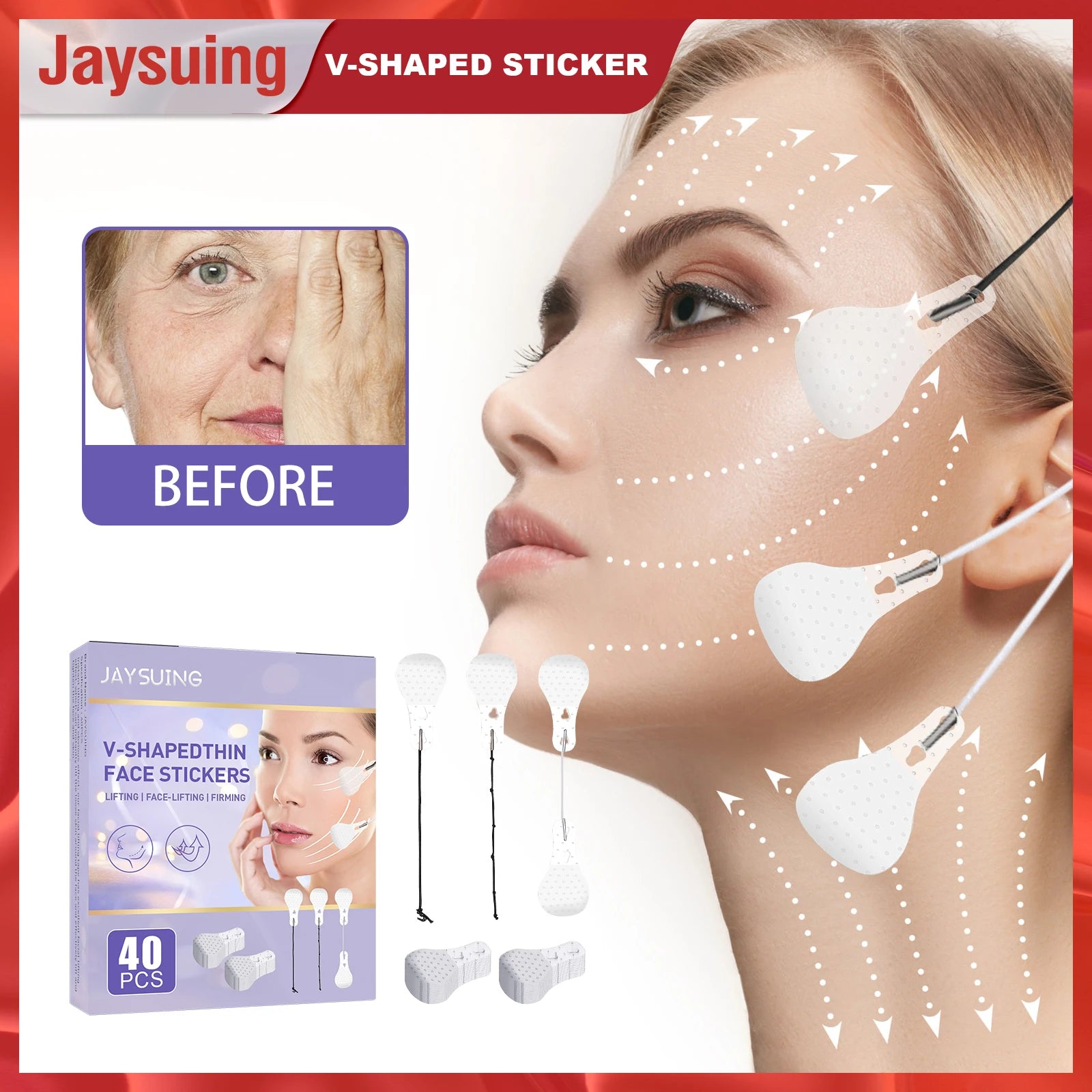 Jaysuing V-Shaped Thin Face Stickers Slim Anti Wrinkle Enhancing Tightening Facial Lift Up Neck Eye Double Chin Skin Care Makeup Peaceful Pleasures Health and Wellness