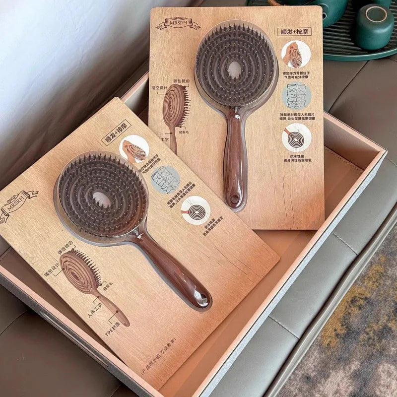 1Pc Boar Bristle Round Detangling Hair Brush for Volume Scalp Care Massage Women Wet Curly Comb Salon Hairdressing Styling Tools Peaceful Pleasures Health and Wellness