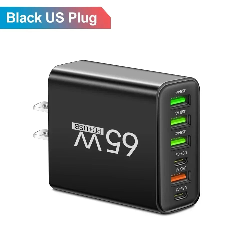 65W 6-Port USB-C Fast Wall Charger | iPhone Samsung Xiaomi