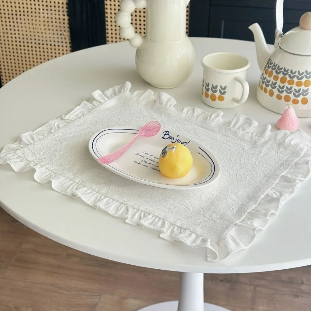 Retro Soft Ruffle Placemats Round Cotton Table Cup Mat Square French Coasters Table Decor Peaceful Pleasures Health and Wellness