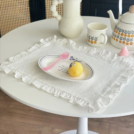 Retro Soft Ruffle Placemats Round Cotton Table Cup Mat Square French Coasters Table Decor Peaceful Pleasures Health and Wellness