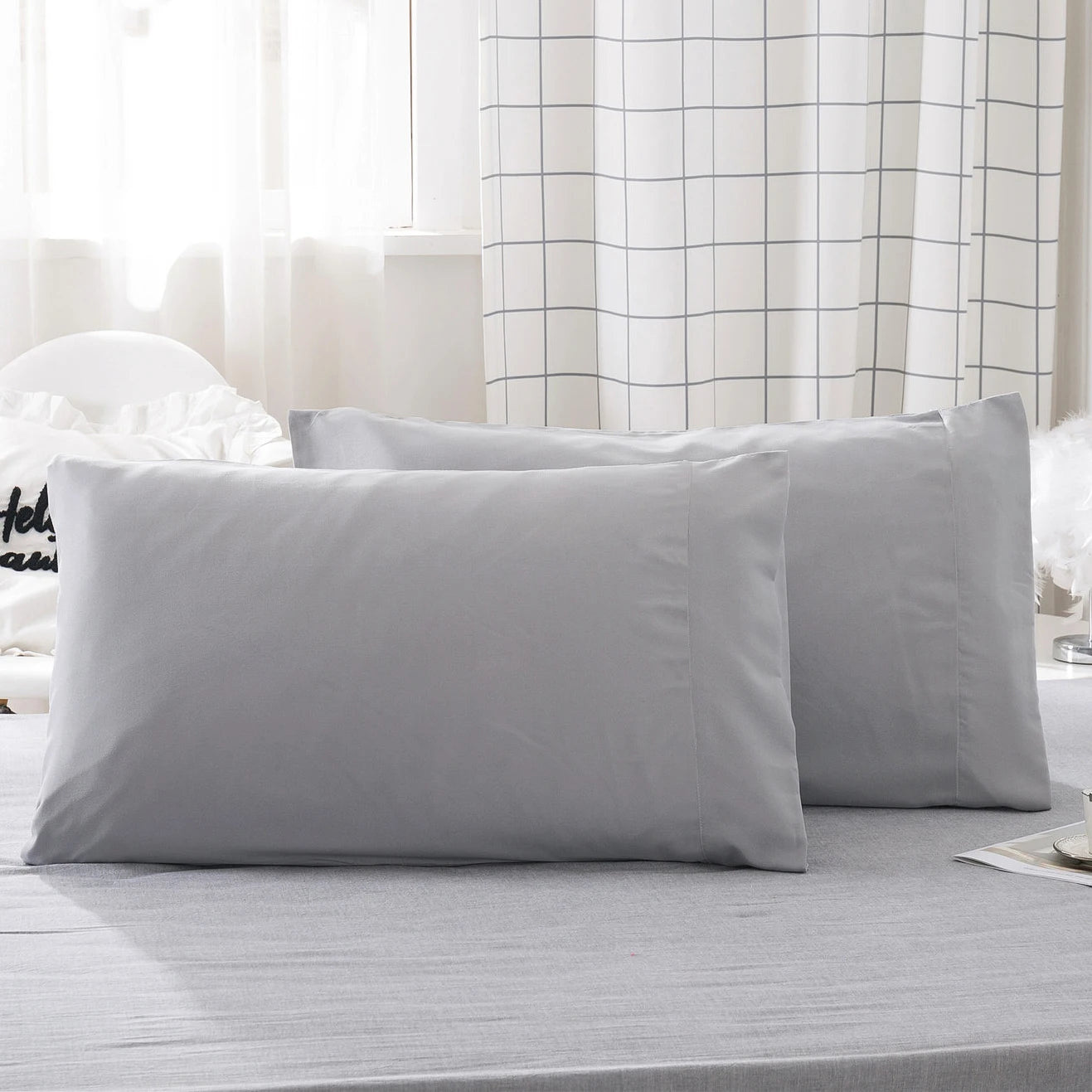Battilo 2pcs Solid Envelope Pillowcases Queen King Size Pillowcover Soft&Breathab Microfiber Cushion Cover For Bed Hotel Bedding Peaceful Pleasures Health and Wellness Light Grey King20x40inch