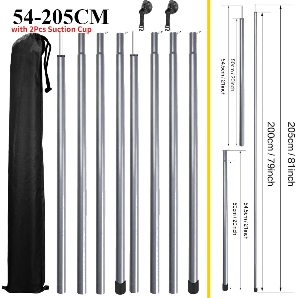 Car Tent Telescopic Pole with 2/4Pc Suction Cup Adjustable Aluminium Alloy Tent Rods for Trailor Hiking Camping Awning Shelters Peaceful Pleasures Health and Wellness 205CM Pole w 2Pc kit