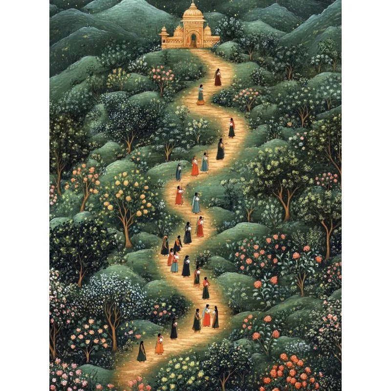 Hindu God Forest Temple Canvas Wall Art | Spiritual Indian Decor