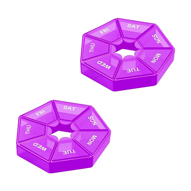Weekly 7-day Pill Organizer Portable Travel Pill Box Multifunctional Small Medicine Case Black Peaceful Pleasures Health and Wellness Purple-2pcs