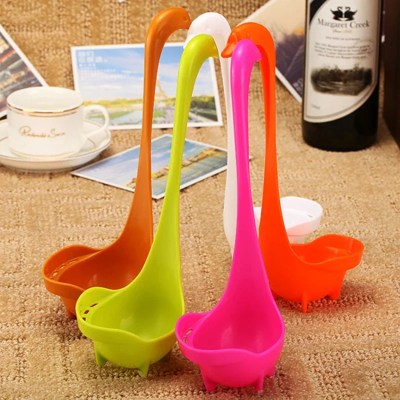 Food Grade PP Plastic Swan Strainer Spoon Long Handle Big Soup Spoon Hot Sale Creative Solid Color Kitchen Tableware Leak Spoon Peaceful Pleasures Health and Wellness White 1pc