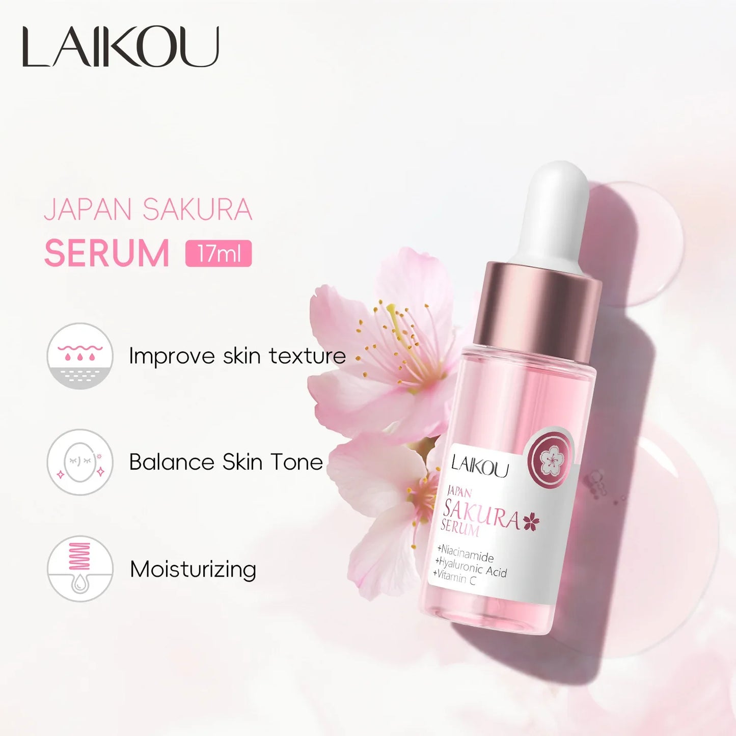 LAIKOU Sakura Face Serum – Brighten, Hydrate & Shrink Pores