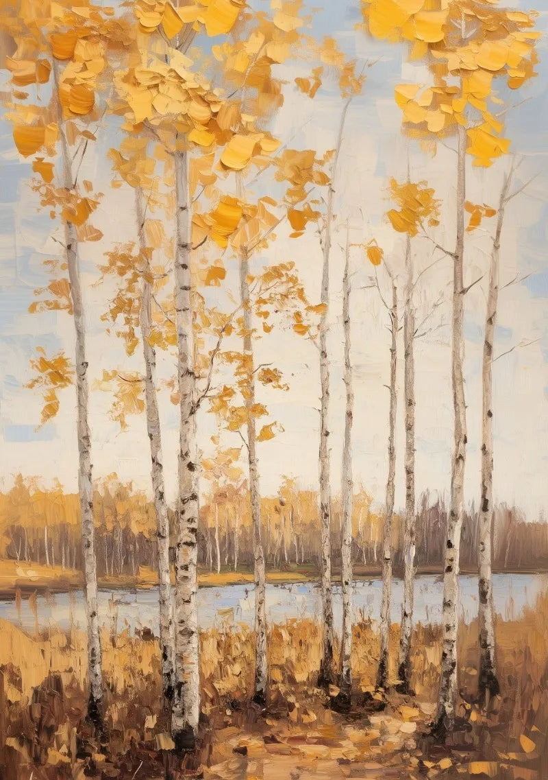 Autumn Birch Tree & Deer Canvas Wall Art | Fall Nature Print