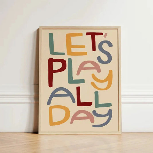 Modern Let's Play All Day Quotes Wall Art Print Canvas Painting Poster Picture For Living Room,Bedroom Home Decor Peaceful Pleasures Health and Wellness G4559 21x30cm Wood Framed