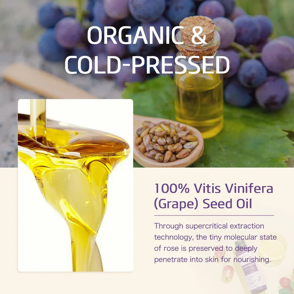 Organic Cold-Pressed Grape Seed Oil – 100ml Carrier Oil Peaceful Pleasures Health and Wellness