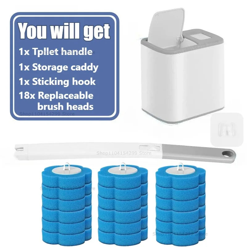 Disposable Toilet Brush Kit | Long Handle & Wall Mount