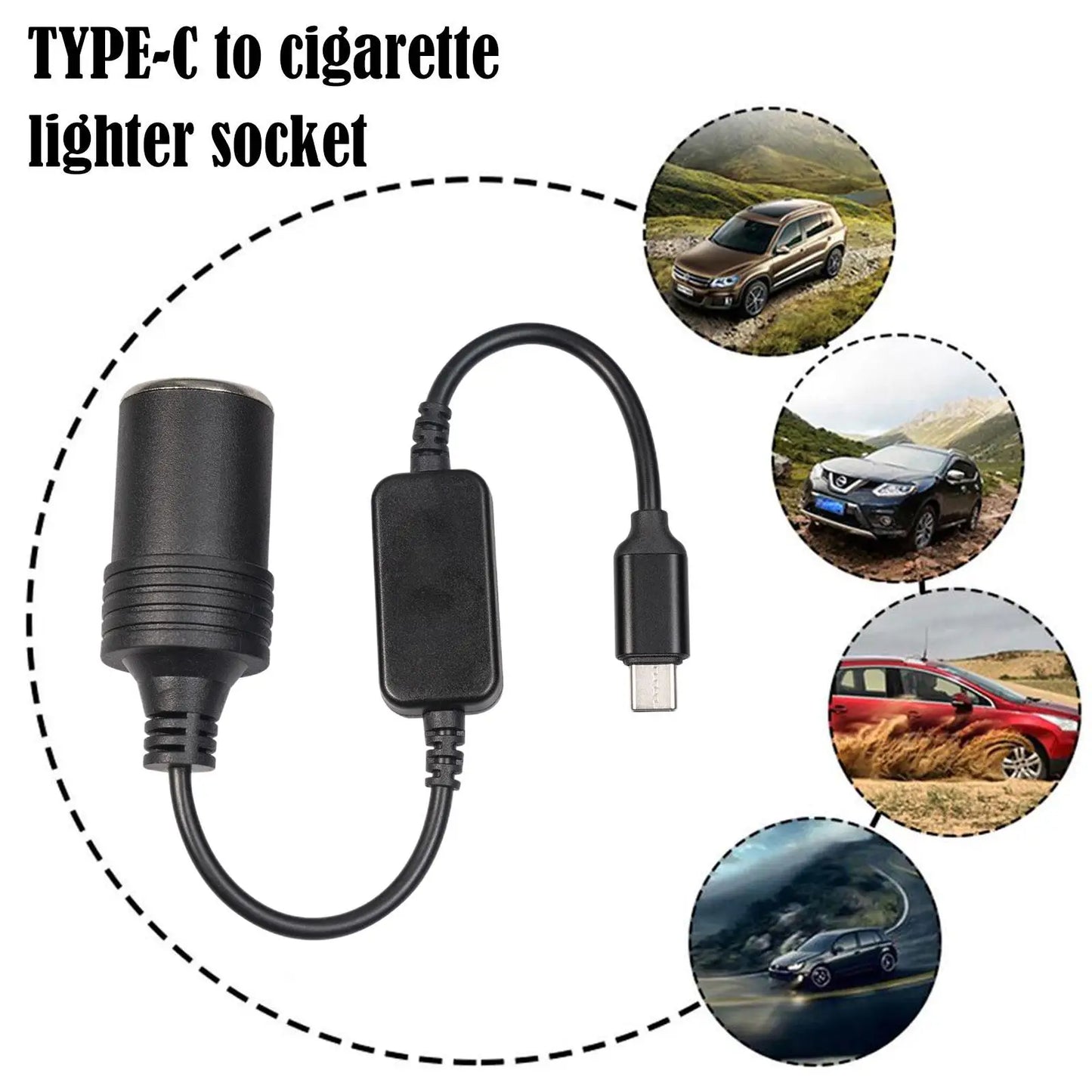Type C Male To 12V Car Cigarette Lighter Socket Female Converter Cable12V USB-C Port Power Converter Peaceful Pleasures Health and Wellness