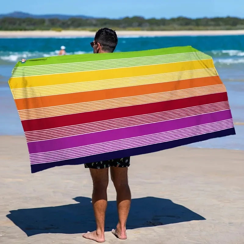 Extra Large Rainbow Stripe Beach Towel | Quick-Dry Microfiber