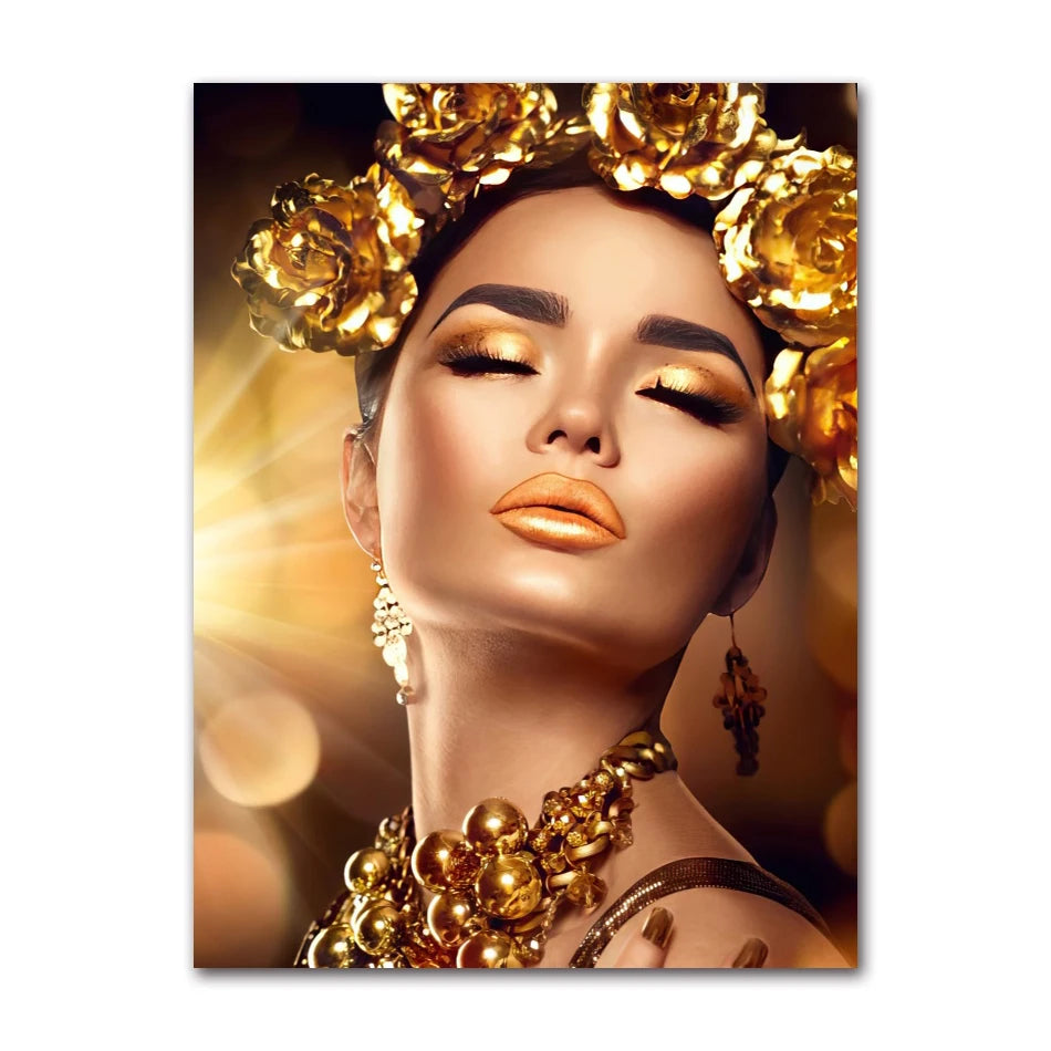 Gold Woman Oil Painting on Canvas Cuadros Posters and Prints Wall Art Picture for Living Room Sexy Nude African Black Peaceful Pleasures Health and Wellness 2874-04 50x70cm Unframed