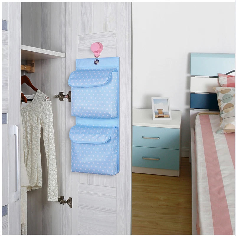 Oxford Cloth Wall Hanging Storage Bag – 2 Pockets & Lids