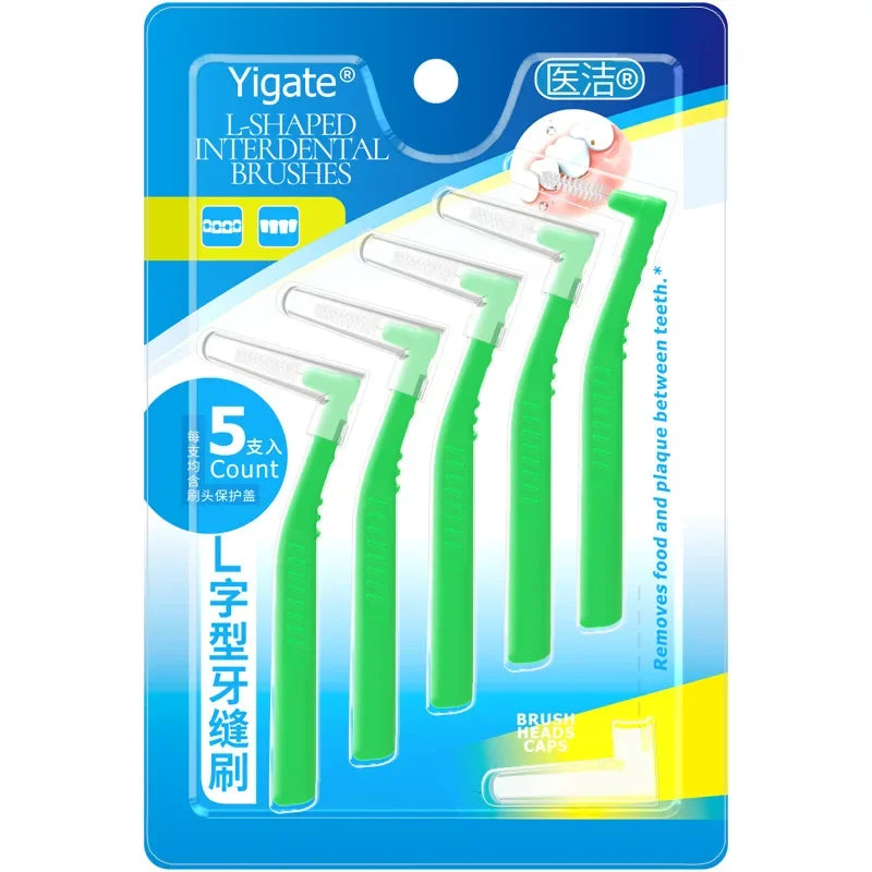 5pcs L-shaped Orthodontics Braces Interdental Brush Clean Between Teeth Mini Toothbrush Inter Dental Cleaning Travel Portable Peaceful Pleasures Health and Wellness green 0.8mm