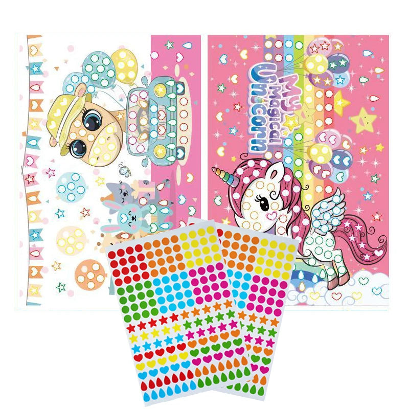 Children Colorful Round Dot Puzzle Stickers Cartoon Animal Mosaic