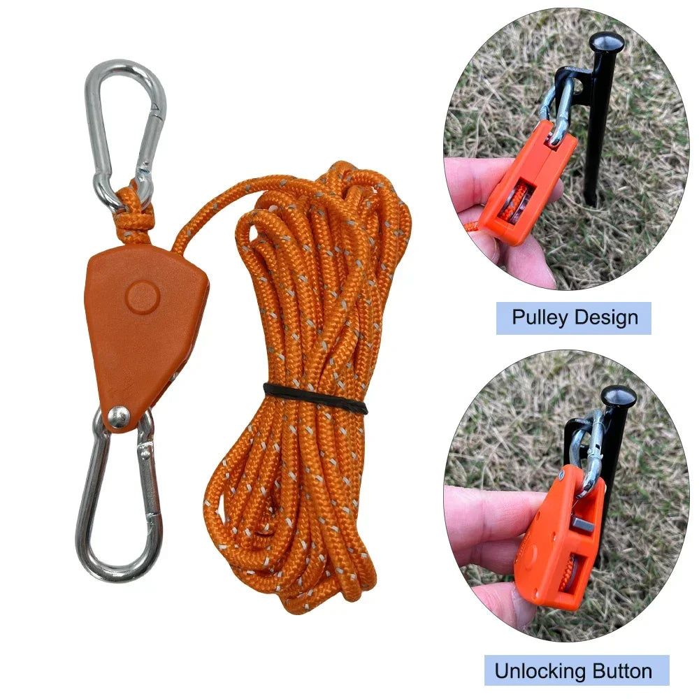 6-Pack 4mm Reflective Tent Guy Ropes with Twist Tighteners
