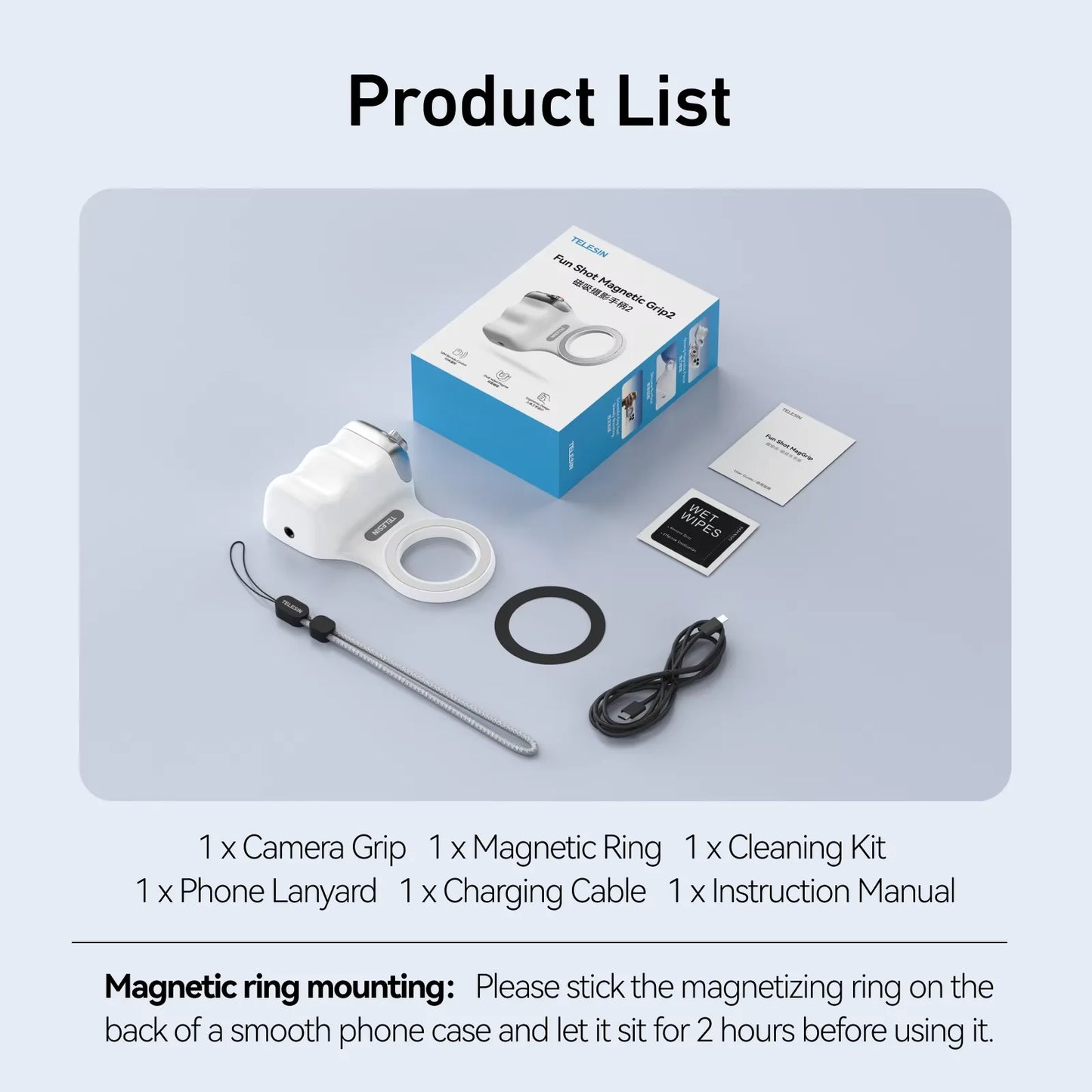 TELESIN Magnetic Phone Camera Shutter Grip and Fill Light Set Shooting Aid Remote Control Handle for Iphone HUAWEI SAMSUNG Phone Peaceful Pleasures Health and Wellness White Hand Grip