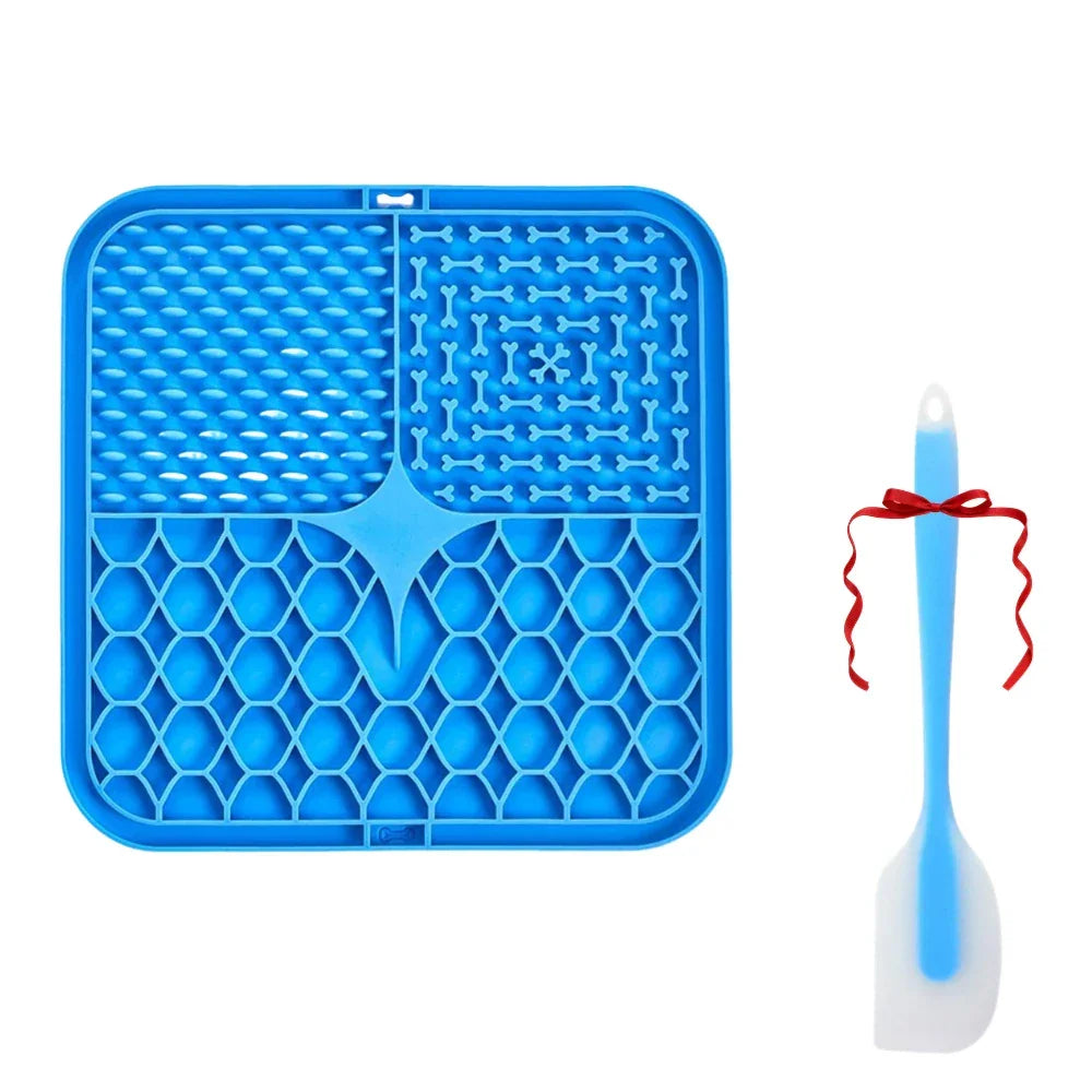 Silicone Pet Slow Feeding Mat With Suction Cups Dog Licking Plate Slow Feeding Mat Fun Feeding Tool Prevent Fast Eating Supplies Peaceful Pleasures Health and Wellness Blue