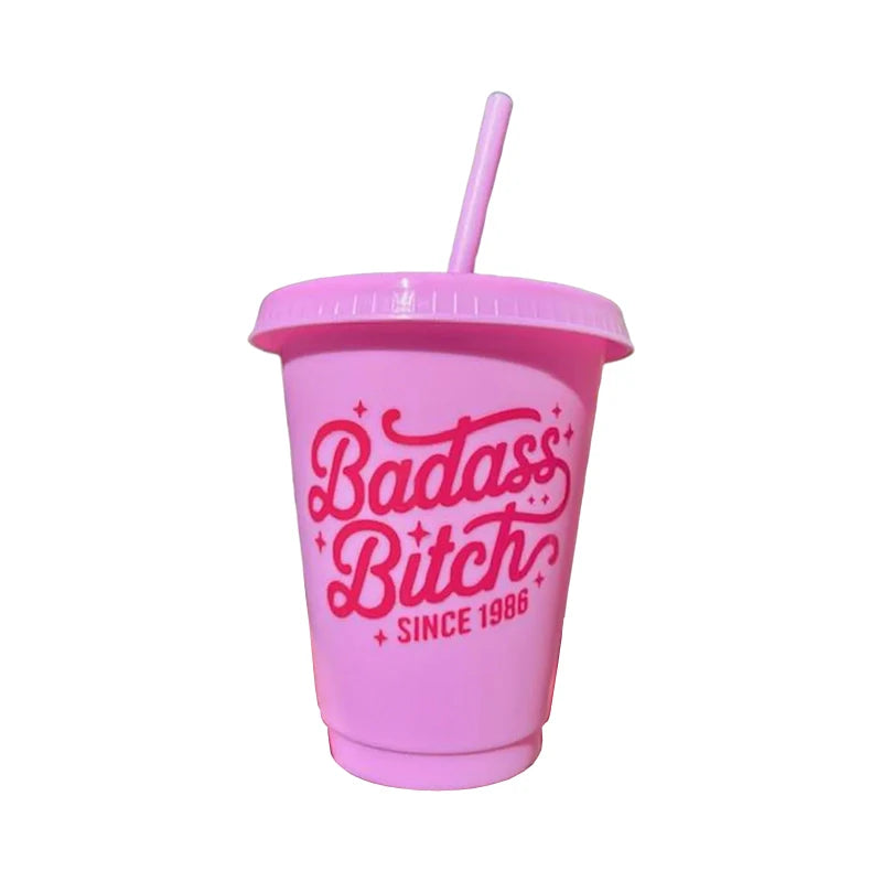 Pink Retro 16oz Birthday Cup with Straw | 30th–60th Party