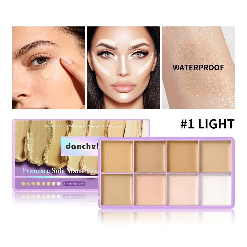 8-Shade Cream Concealer Palette with Brush & Puff | Full Coverage