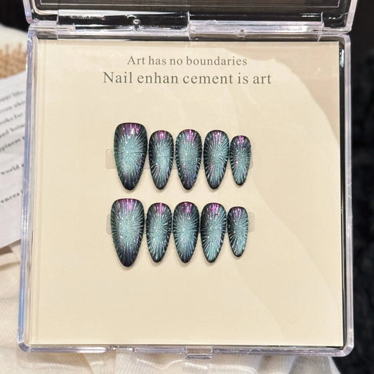 10pcs Cat's Eye Y2K Press On Nails – Almond Blush French Tips Press On Nails Peaceful Pleasures Health and Wellness XS