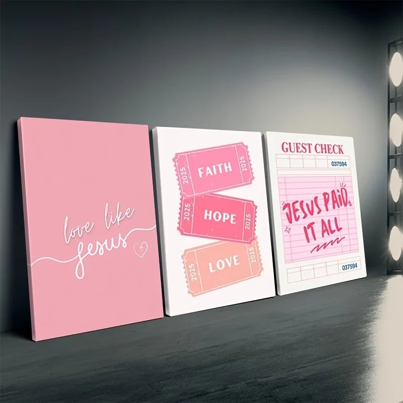 3-Piece Pink Christian Bible Quote Canvas Wall Art Set
