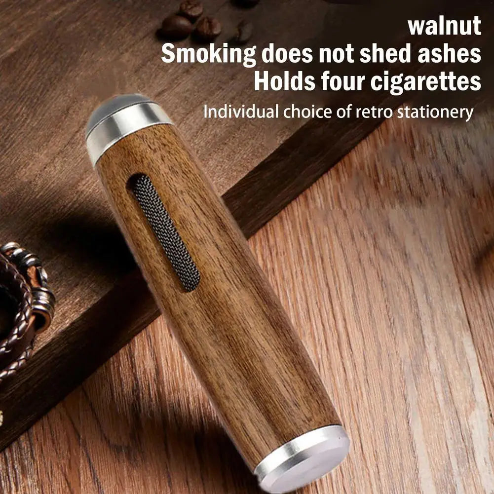 Mini Walnut Car Ashtray – Ashless Cigarette Holder | Portable