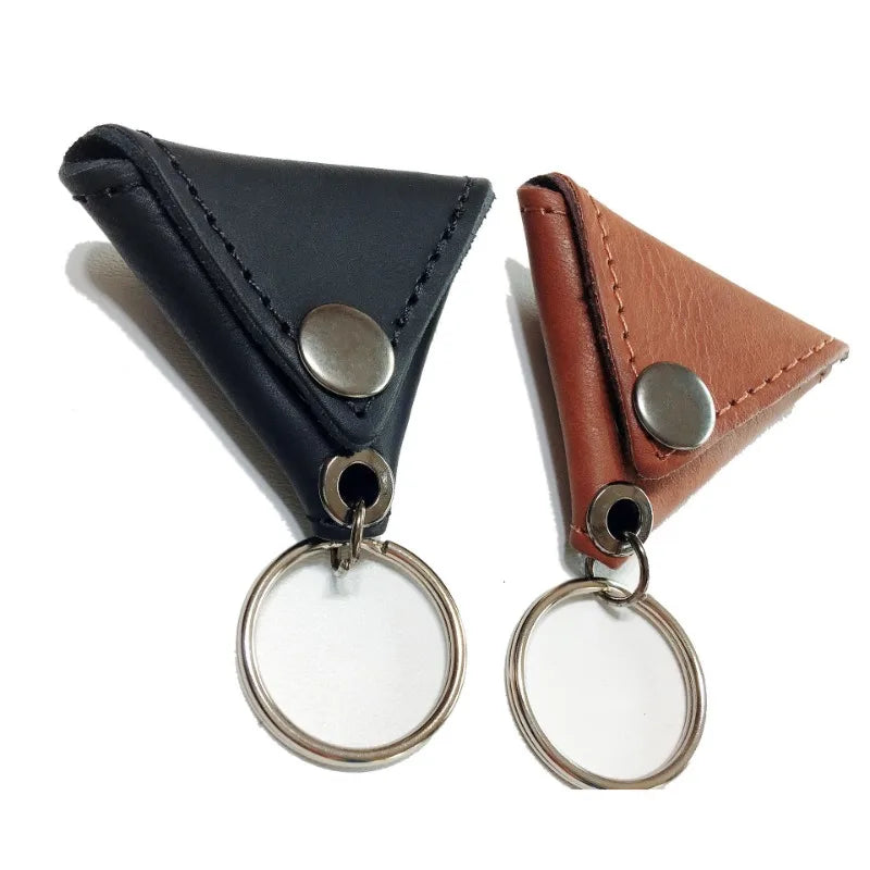 Leather Guitar Picks Holder Bag Triangle Plectrum Keychain Pocket