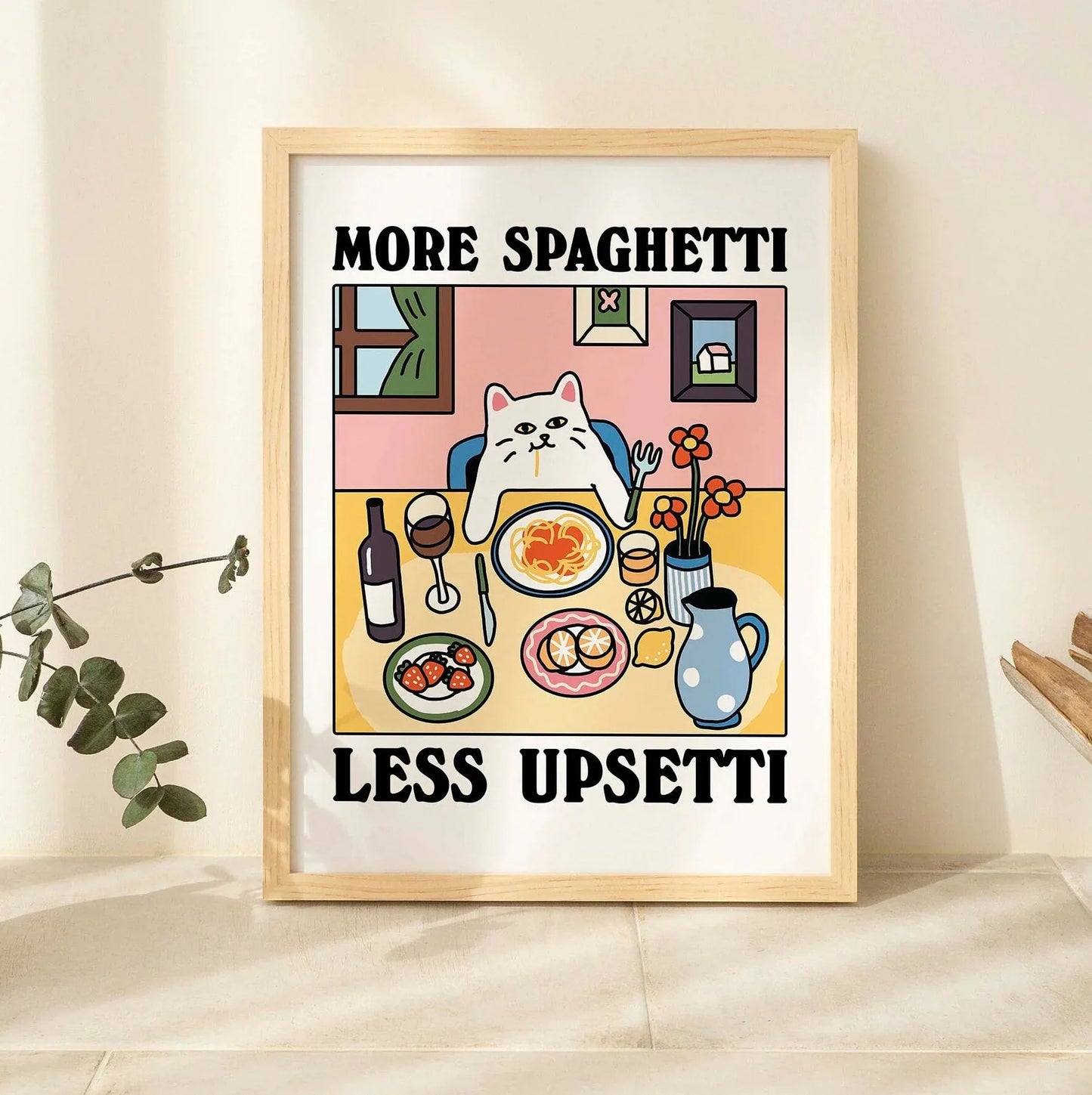 Funny Cat Canvas Wall Art | Spaghetti & Espresso Kitchen Decor