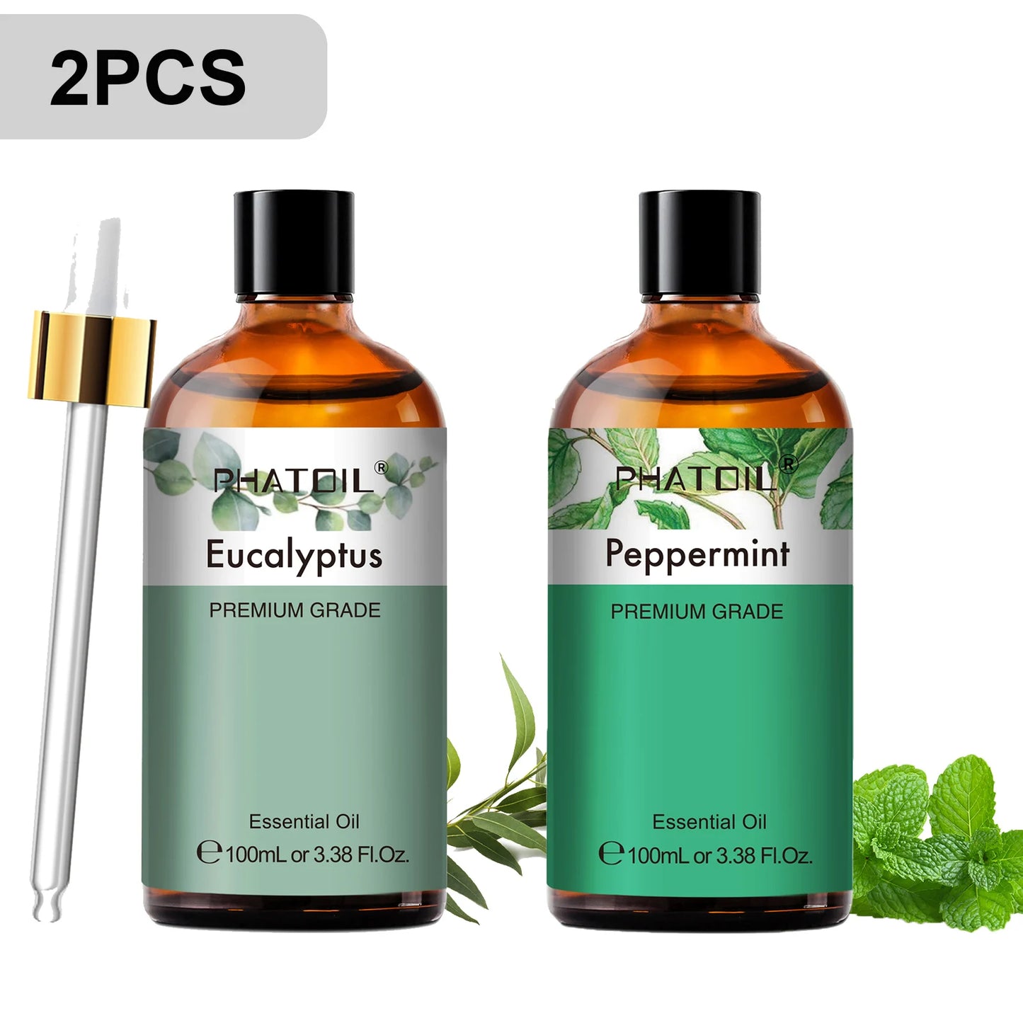 PHATOIL 2pcs/1pcs Lavender Aromatherapy Essential Oil For Diffuser,Candle Making-100ml Eucalyptus Jasmine Vanilla Cinnamon Oils Peaceful Pleasures Health and Wellness Eucalyptus mint 100ml