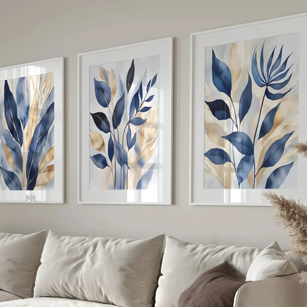 Blue Botanical Leaves Canvas Wall Art | Modern Abstract Plant Poster Canvas Wall Art Peaceful Pleasures Health and Wellness
