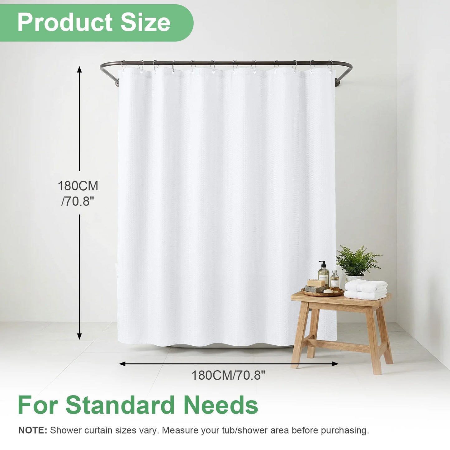 180x180cm Shower Curtain Waffle Weave Textured Oil-proof Shower Curtain for Bathroom Luxury Waterproof Curtain with 12 Hooks Peaceful Pleasures Health and Wellness