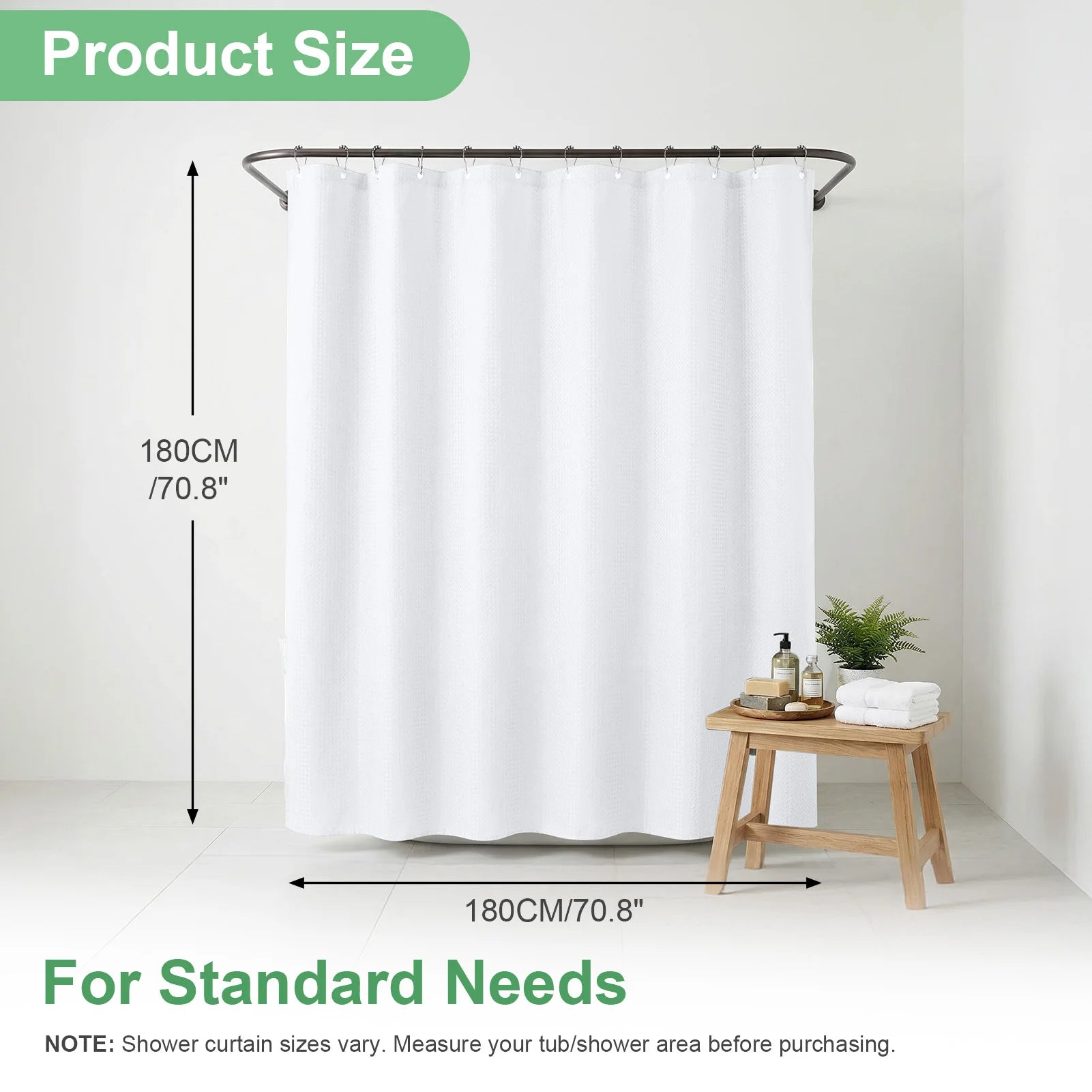 180x180cm Shower Curtain Waffle Weave Textured Oil-proof Shower Curtain for Bathroom Luxury Waterproof Curtain with 12 Hooks Peaceful Pleasures Health and Wellness