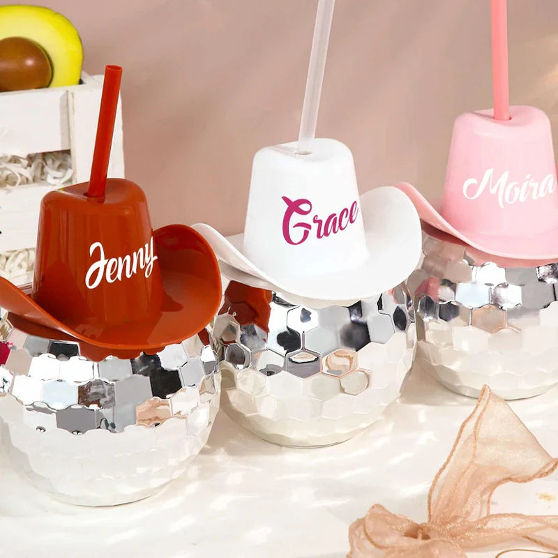 Personalized Disco Ball Cowboy Hat Cup 20oz | Bachelorette Party