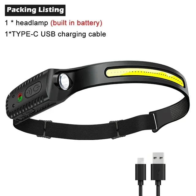 KDULIT COB LED Headlamp Wave Sensor USB-C Rechargeable IPX4