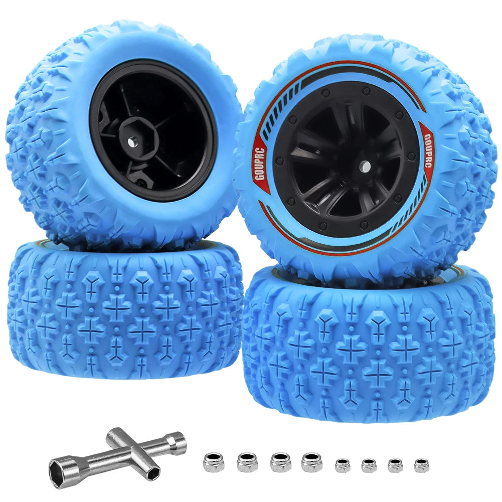 4Pcs 12mm Hex RC Wheels and Tires Swamp Claw Mud Terrain Tires Accessories RC Tires Wheels for 1/14 1/16 RC Car Crawler Peaceful Pleasures Health and Wellness Blue