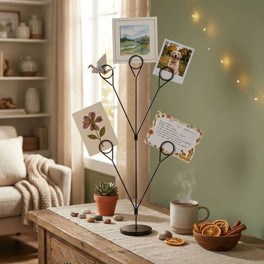 Stylish 5-Branch Photo Holder Round Base Picture Holder Memo Clip Stand Romantic Vertical Display Stand Wedding Table Peaceful Pleasures Health and Wellness