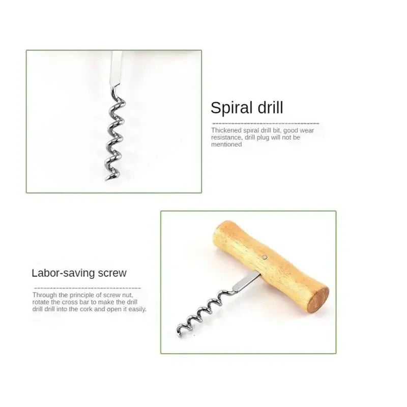 1PCS Cute Wine Opener with Wooden Handle Stainless Steel Corkscrew Wine Bottle Opener Easy Novelty Fun Wine Wing Wood Tools Peaceful Pleasures Health and Wellness