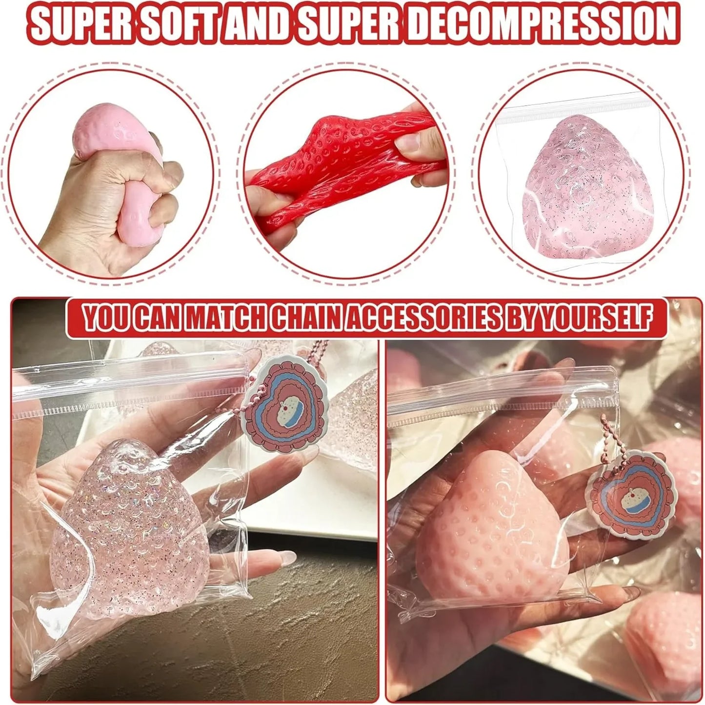 Strawberry Fruit Squeeze Toys Kawaii Sticky Stress Fidget Toy Gift Perfect Desk Accessory for Kids Adults Peaceful Pleasures Health and Wellness