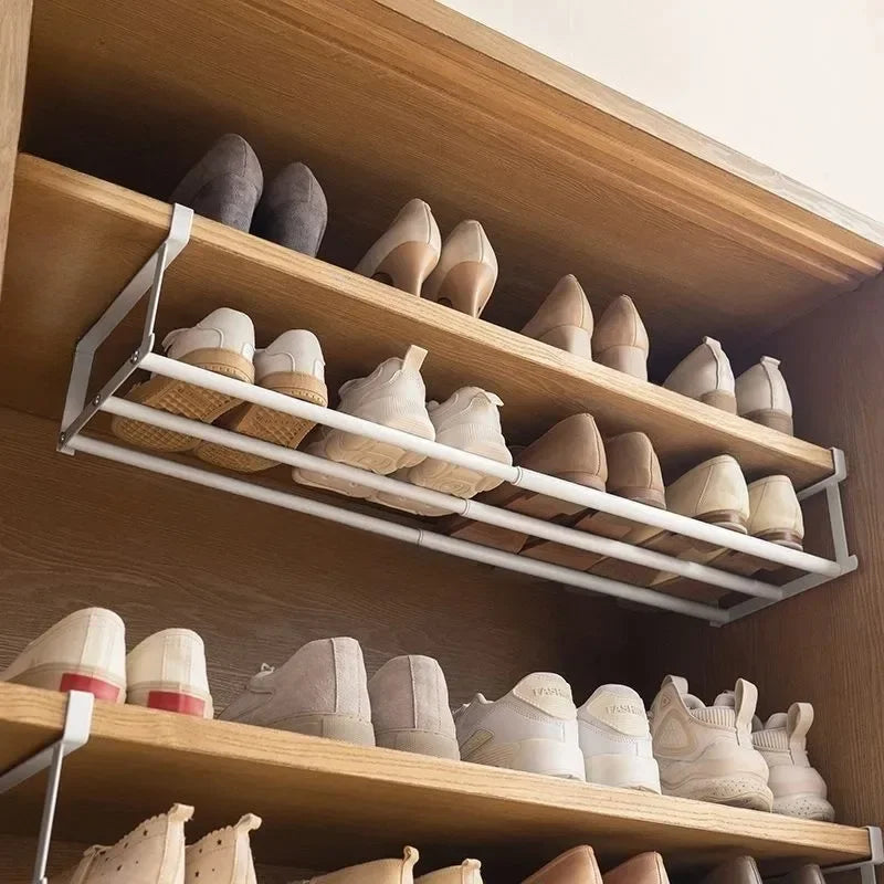 Adjustable Shoe Rack | Space-Saving Layered Organizer For Home Shoe Cabinets | Under-Shelf Shoe Holder With Hanging Basket Peaceful Pleasures Health and Wellness Large White