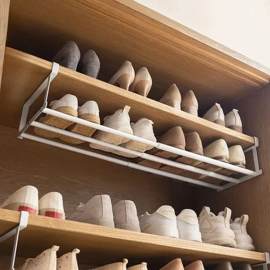 Adjustable Shoe Rack | Space-Saving Layered Organizer For Home Shoe Cabinets | Under-Shelf Shoe Holder With Hanging Basket Peaceful Pleasures Health and Wellness Large White