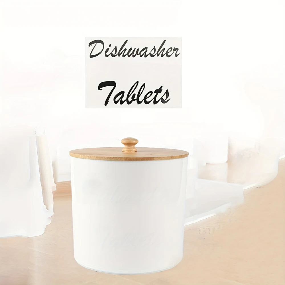 Dishwasher Pod Container with Lid Acrylic Dishwasher Detergent Container, Farmhouse Kitchen Tablet Organizer, Round Peaceful Pleasures Health and Wellness white