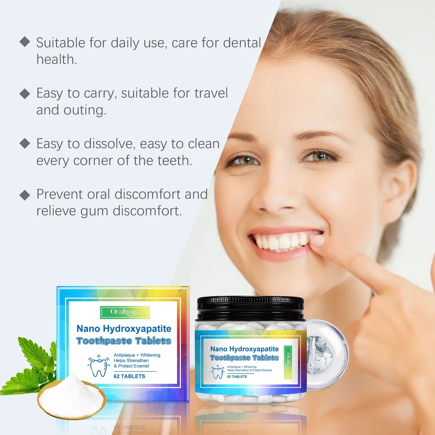 Oralhoe Mint Toothpaste Tablets 62 Pack – Fresh Breath & Stains