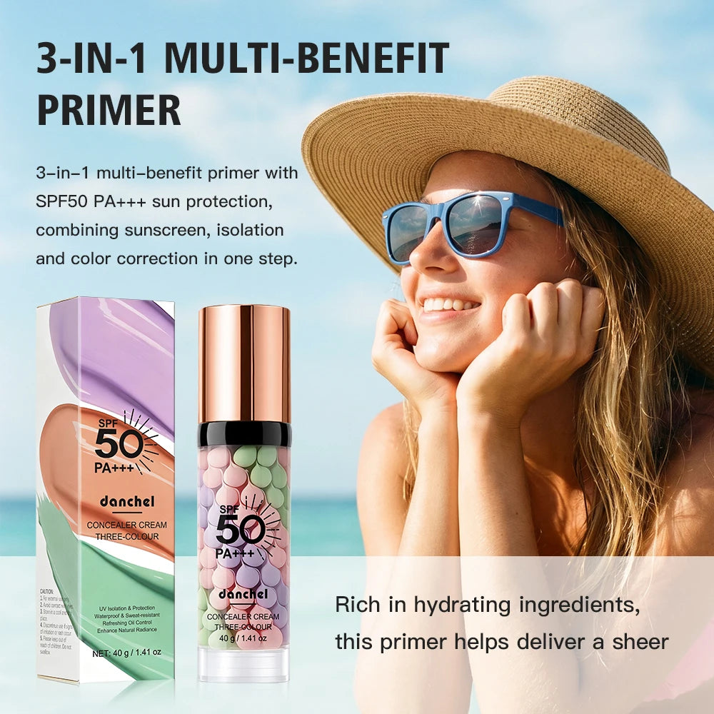3-Color Sunscreen Concealer Cream Moisturizing Formula SPF50+ Sun Protection Oil-control Correcting Skin Tone Sunscreen Primer Peaceful Pleasures Health and Wellness
