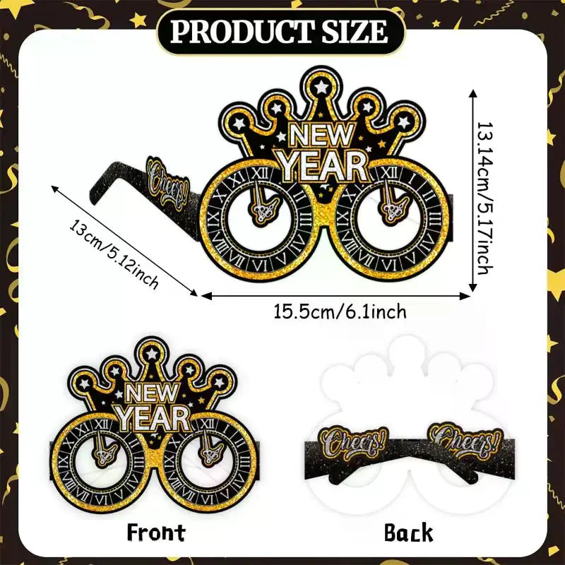 2027 New Year Party Paper Glasses 6pcs Black Gold Glitter