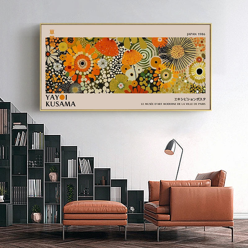 Abstract Yayoi Kusama Flower Japanese Exhibition Art Poster Vintage Print Canvas Painting Modern Room Wall Home Decor cuadros Peaceful Pleasures Health and Wellness